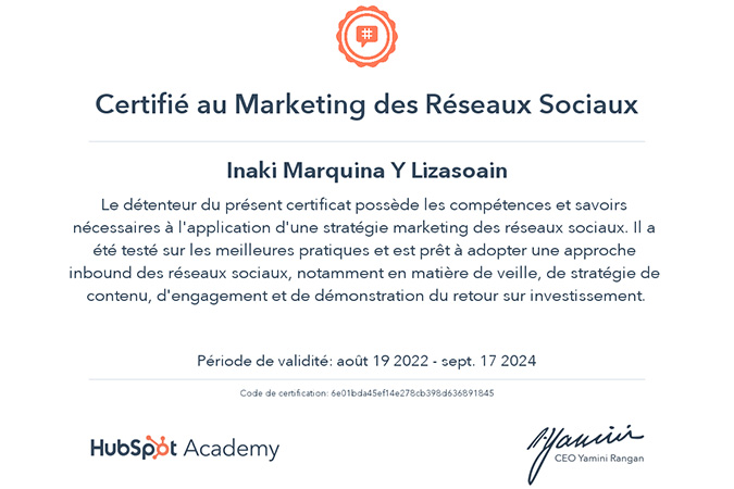 Certificat Marketing de contenu - HubSpot Academy