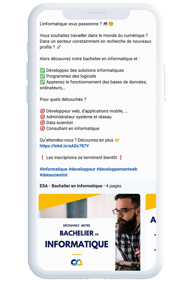 Publication LinkedIn - Ecole Supérieure des Affaires